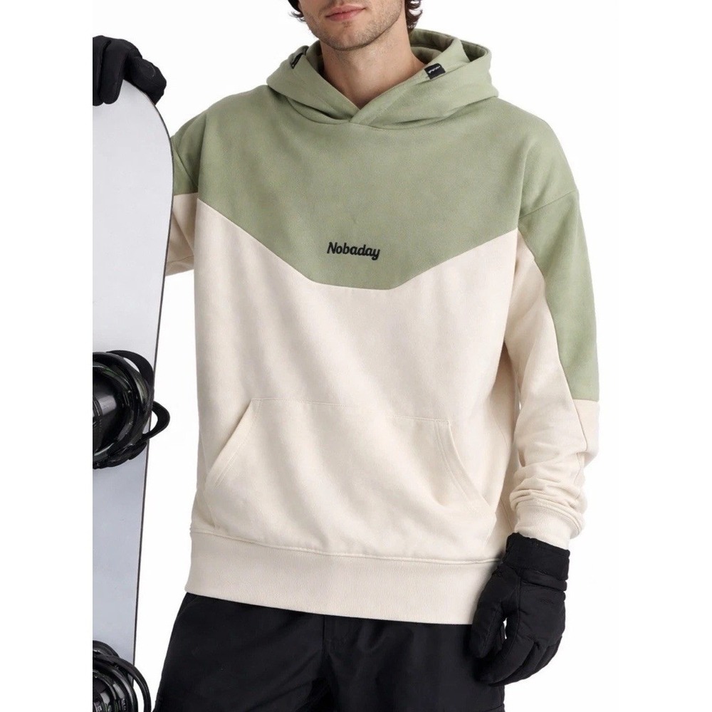 NOBADAY (NWOT) Men's Cream & Green Hooded Snowboarding Thick Sweatshirt (MEDIUM)